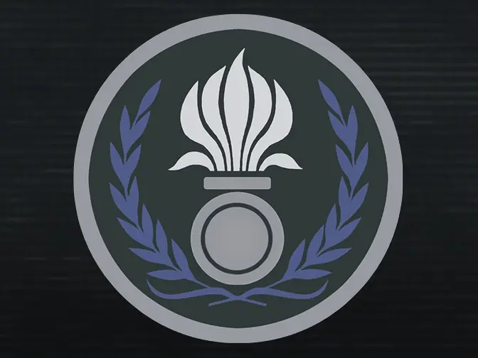 Soldier patch with blue and gray details.