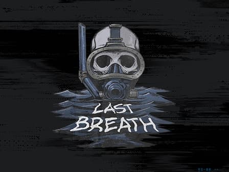 Last Breath game logo featuring a diver's gas mask, snorkel, and helmet in gray tones on a dark textured background.