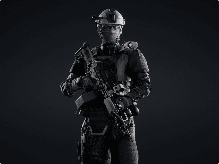 Armed assault soldier clad in black.