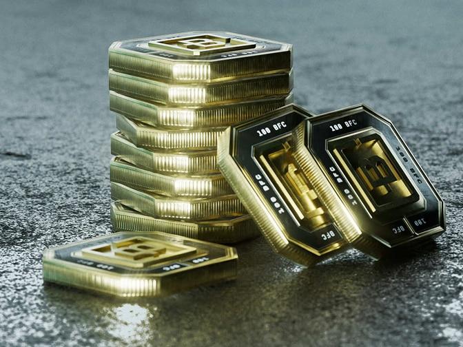 Medium stack of coins representing 1100 Battlefield Coins.